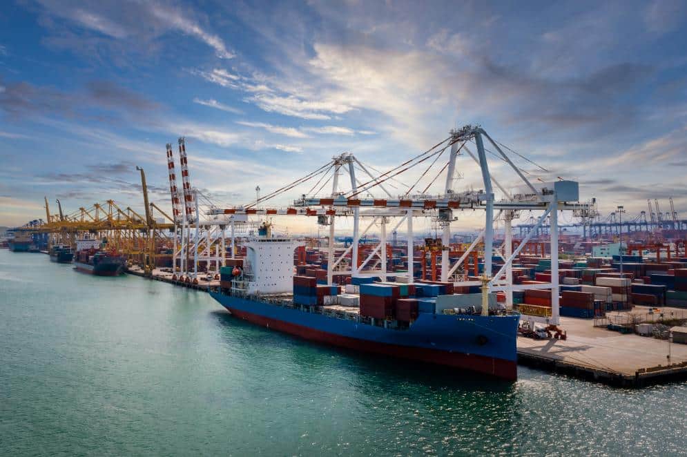 Containerschip wordt gelost in de haven